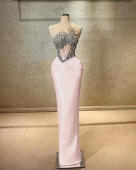 Strapless Sleeveless Long Mermaid Formal Dress With Beading Pleated