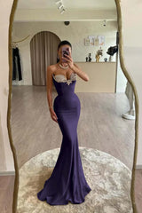 Strapless Sleeveless Long Mermaid Formal Dress With Beading Pleated