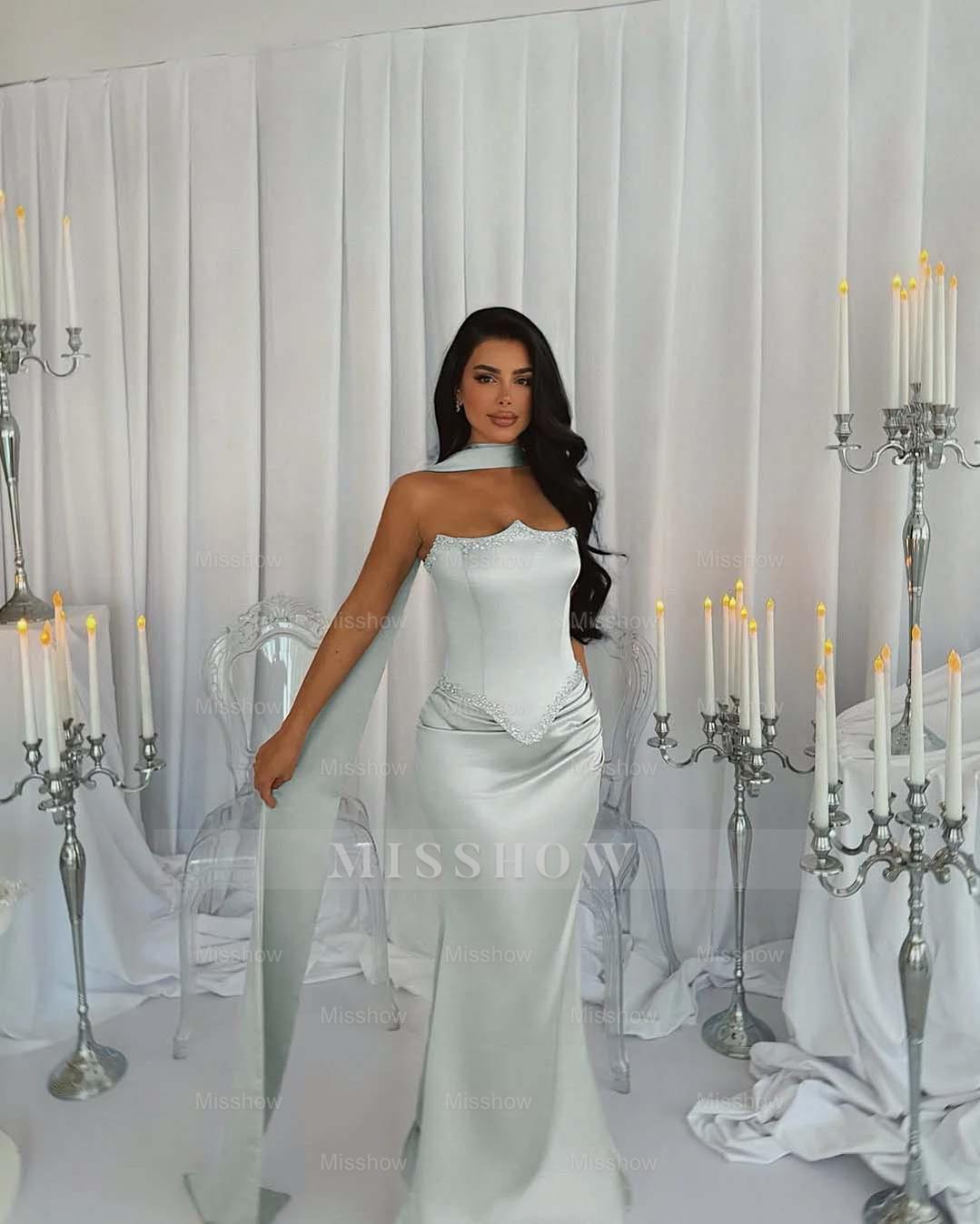 Strapless Sleeveless Long Mermaid Formal Dress With Beading Pleated