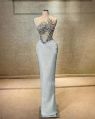 Strapless Sleeveless Long Mermaid Formal Dress With Beading Pleated