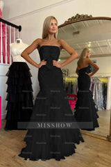 Strapless Sleeveless Long Mermaid Formal Dress With Beading Ruffle