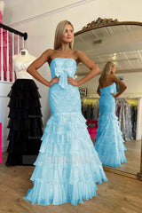 Strapless Sleeveless Long Mermaid Formal Dress With Beading Ruffle