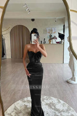 Strapless Sleeveless Long Mermaid Formal Dress With Bowknot Pleated