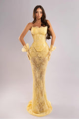 Strapless Sleeveless Long Mermaid Formal Dress With Lace Embroidery Gloves