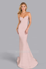 Strapless Sleeveless Long Mermaid Formal Dress With Pleated