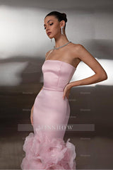 Strapless Sleeveless Long Mermaid Formal Dress With Pleated Appliques