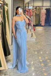 Strapless Sleeveless Long Mermaid Formal Dress With Pleated Appliques