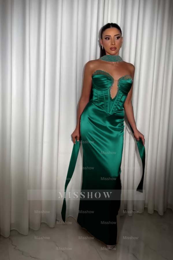 Strapless Sleeveless Long Mermaid Formal Dress With Pleated Beading