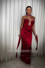 Strapless Sleeveless Long Mermaid Formal Dress With Pleated Beading