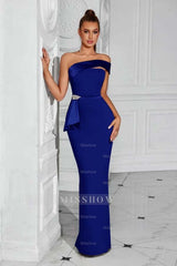 Strapless Sleeveless Long Mermaid Formal Dress With Pleated Beading