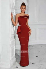 Strapless Sleeveless Long Mermaid Formal Dress With Pleated Beading