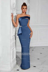 Strapless Sleeveless Long Mermaid Formal Dress With Pleated Beading