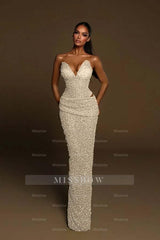 Strapless Sleeveless Long Mermaid Formal Dress With Pleated Beading