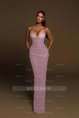 Strapless Sleeveless Long Mermaid Formal Dress With Pleated Beading