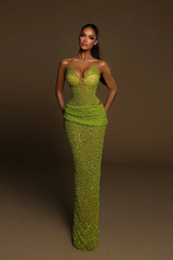 Strapless Sleeveless Long Mermaid Formal Dress With Pleated Beading