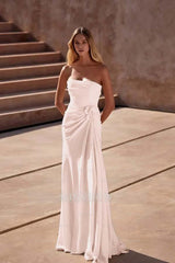 Strapless Sleeveless Long Mermaid Formal Dress With Pleated Flower
