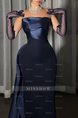 Strapless Sleeveless Long Mermaid Formal Dress With Pleated Gloves