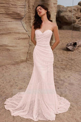 Strapless Sleeveless Long Mermaid Formal Dress With Pleated Sequins