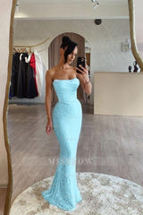 Strapless Sleeveless Long Mermaid Formal Dress With Sequin Pleated