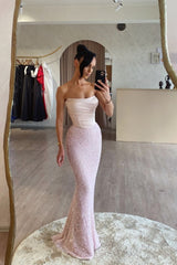 Strapless Sleeveless Long Mermaid Formal Dress With Sequin Pleated