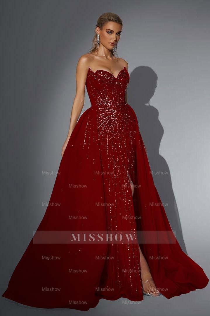 Strapless Sleeveless Long Mermaid Formal Dress With Split Sequins