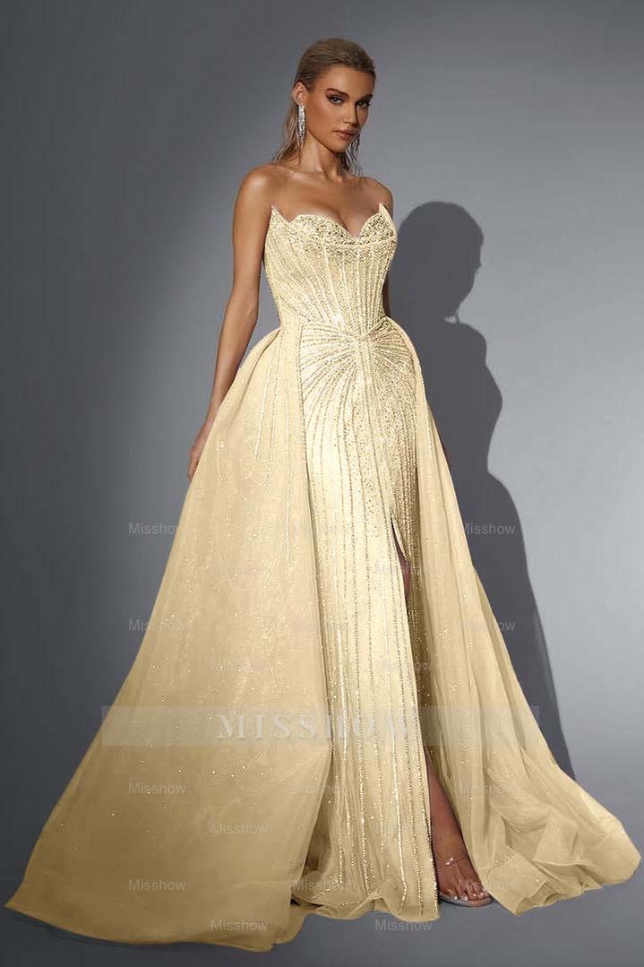 Strapless Sleeveless Long Mermaid Formal Dress With Split Sequins