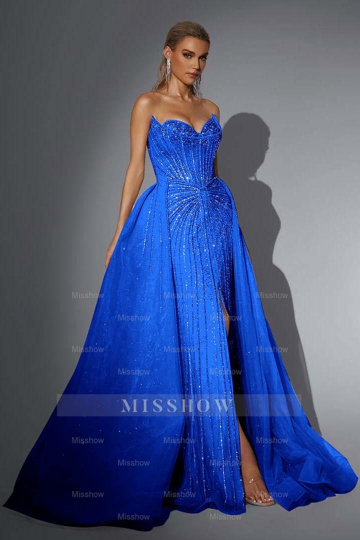 Strapless Sleeveless Long Mermaid Formal Dress With Split Sequins