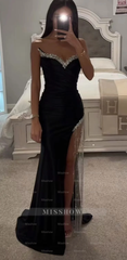 Strapless Sleeveless Long Mermaid Formal Dress With Split Tassel Beading