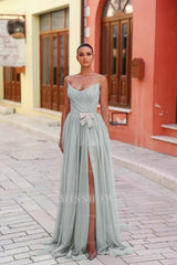 Strapless Sleeveless Long Split Formal Dress With Pleated Beading