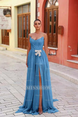 Strapless Sleeveless Long Split Formal Dress With Pleated Beading