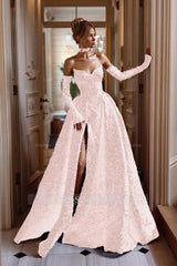 Strapless Sleeveless Long Split Formal Dress With Sequins Detachable sleeves