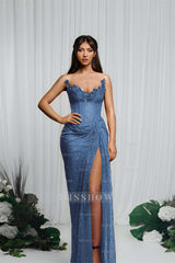 Strapless Sleeveless Mermaid Formal Dress With High Split Pleated
