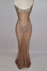 Strapless Sleeveless Mermaid Long Formal Dress With Beading Tulle