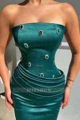 Strapless Sleeveless Mermaid Long Formal Dress With Pleated Beading