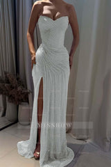 Strapless Sleeveless Mermaid Long Formal Dress With Split Pleated