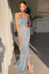 Strapless Sleeveless Mermaid Long Split Formal Dress With Sequins