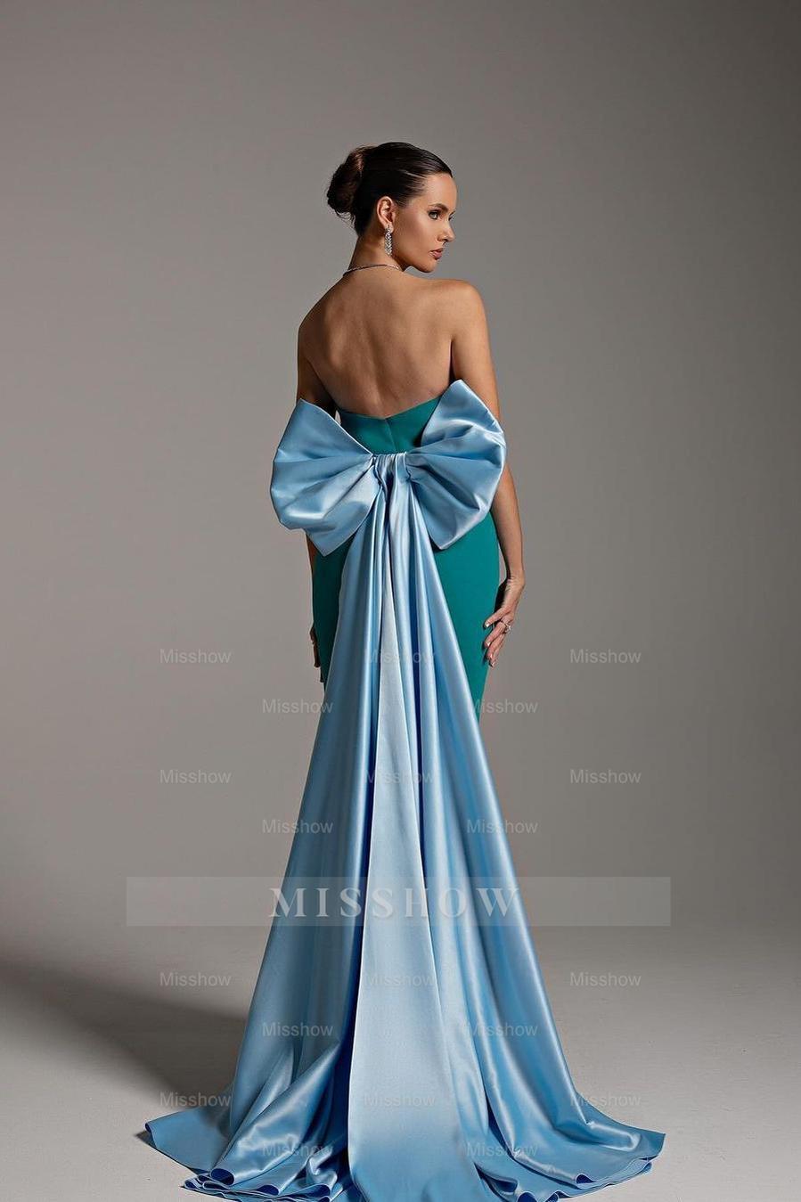 Strapless Sleeveless Ruffles Mermaid Long Formal Dress With Bowknot
