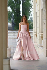 Strapless Sleeveless Side Split Long Formal Dress With Pleated