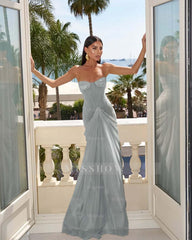 Strapless Sleeveless Sweetheart Long Mermaid Formal Dress With Pleated