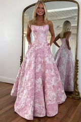 Strapless Sweetheart Beading Floral Jacquard Ball Gown Prom Dress Floor Length