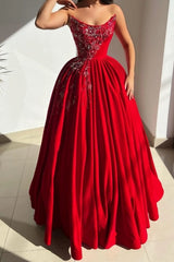 Strapless Sweetheart Silver Vine Bead Embroidery 3D Lace Floral Appliqué Corset Ultra-Full Pleated Satin Ball Gown Prom Dress