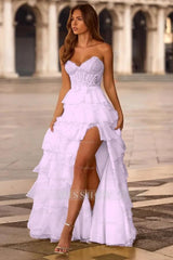 Strapless Sweetheart Sleeveless Long Formal Dress With Split Lace
