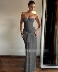 Strapless Sweetheart Sleeveless Long Mermaid Formal Dress With Pleated