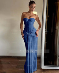 Strapless Sweetheart Sleeveless Long Mermaid Formal Dress With Pleated