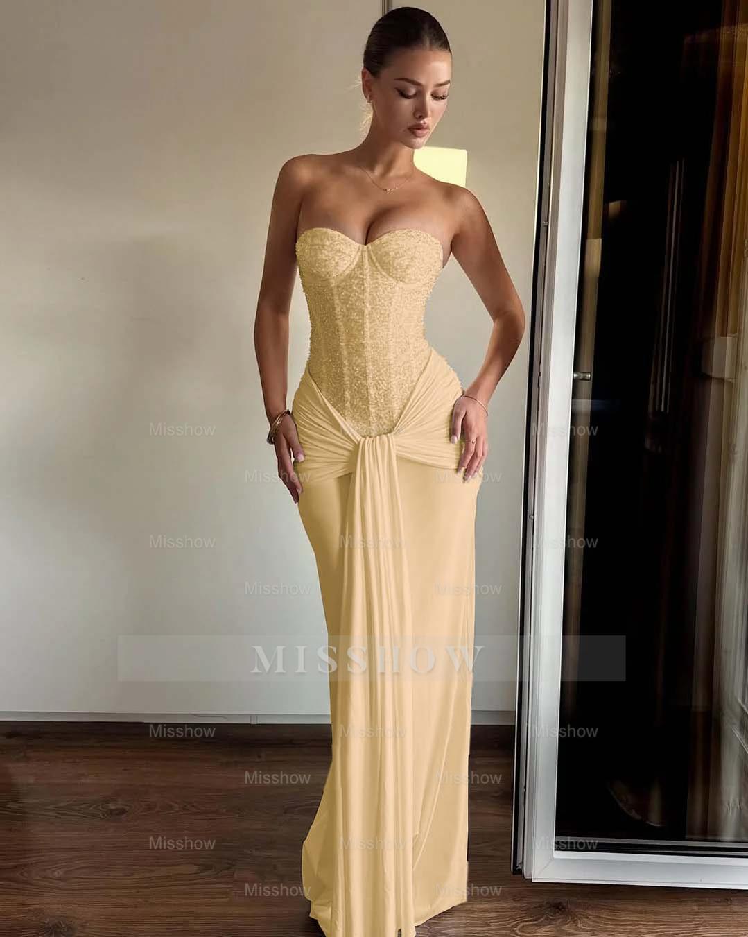 Strapless Sweetheart Sleeveless Long Mermaid Formal Dress With Pleated