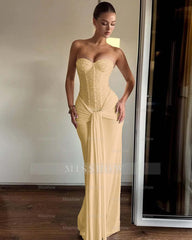 Strapless Sweetheart Sleeveless Long Mermaid Formal Dress With Pleated