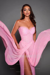 Strapless Sweetheart Sleeveless Mermaid Long Formal Dress With Split