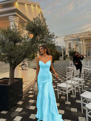 Strapless V Neck Sleeveless Long Formal Dress With Pleated Ruffle