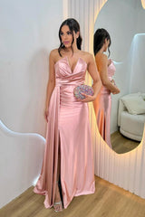 Strapless V Neck Sleeveless Long Split Formal Dress With Pleated