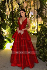 Straps Deep V Neck Sleeveless A Line Long Formal Dress With Pleated